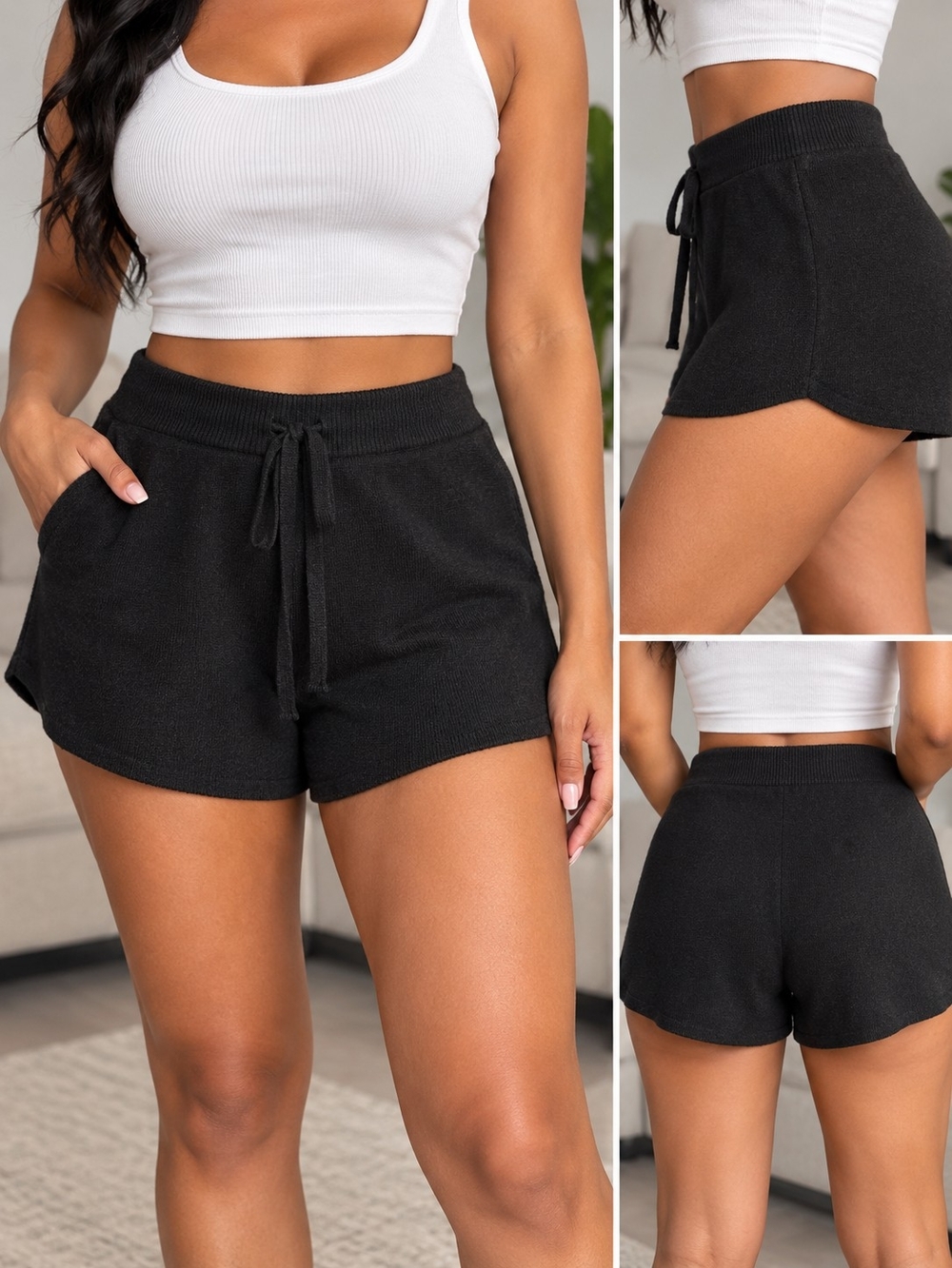 Zara Black Knit Drawstring Athletic Shorts